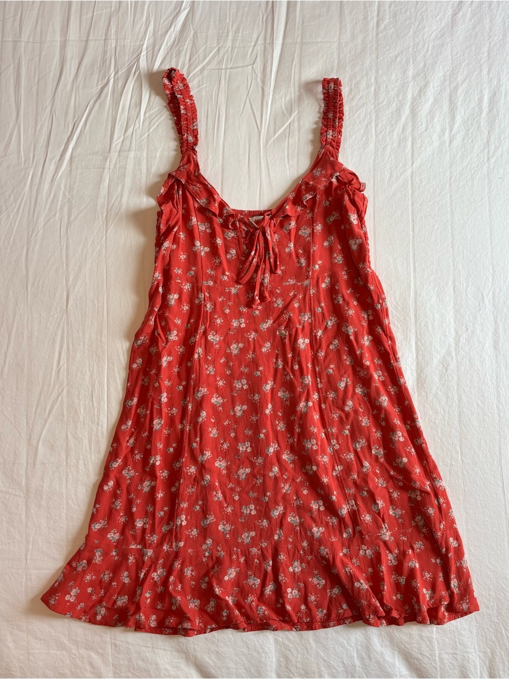 NWOT American Eagle Red Floral Ruffle Dress